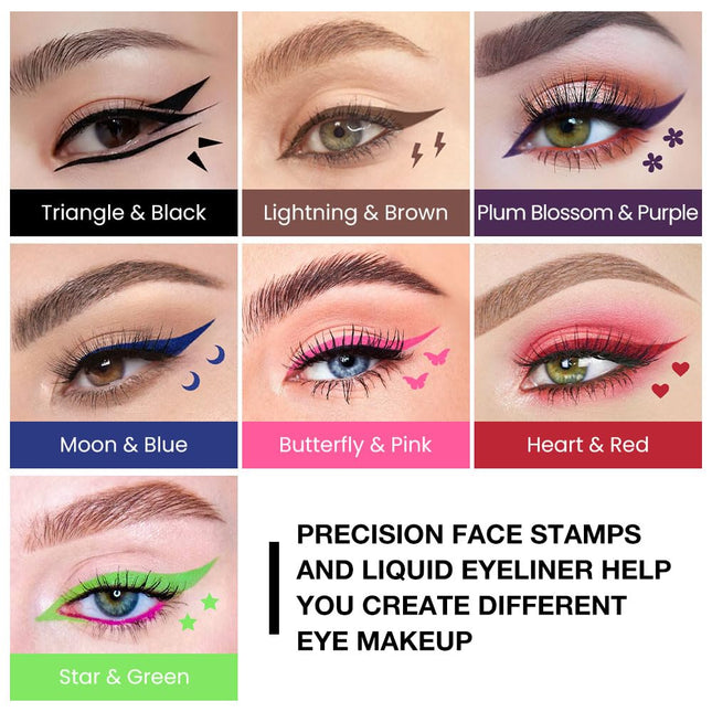 Evpct 7Pcs Colored Liquid Eye Liners Face Stamp Cosplay Gothic Makeup Set Kit fo