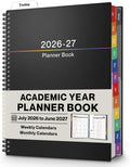 Dunwell Large Planner 2025-2026 Academic Year, 8.5 X 11 Daily Planner July 2025 - June 2026, Black Calendar Book with Colorful Tabs, Bookmark,