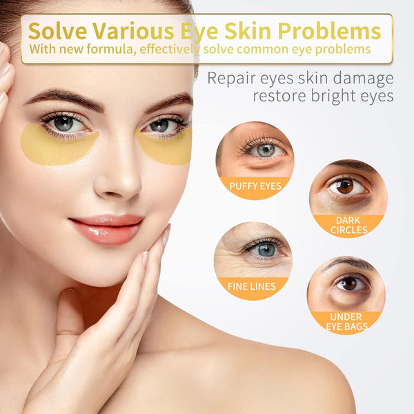 Under Eye Patches - 60 Pcs - 24K Gold Eye Mask- Puffy Eyes & Dark Circles Treatments,Reduce under Eye Bags and Smooth Wrinkles,Eye Skin Care Pads