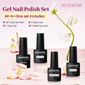 JODSONE 23 PCS Gel Polish Kit Colorful Fashion Classic Nail Gel Set 3 Bottles of Base Coat Matte and Glossy Top Coat B26