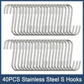 40 Pack S Hooks - Stainless Steel Heavy Duty S Hooks for Hanging pots, Pans, Plants, Coffee Mugs, Towels in Kitchen and Bathroom, Coat, Bag, Work