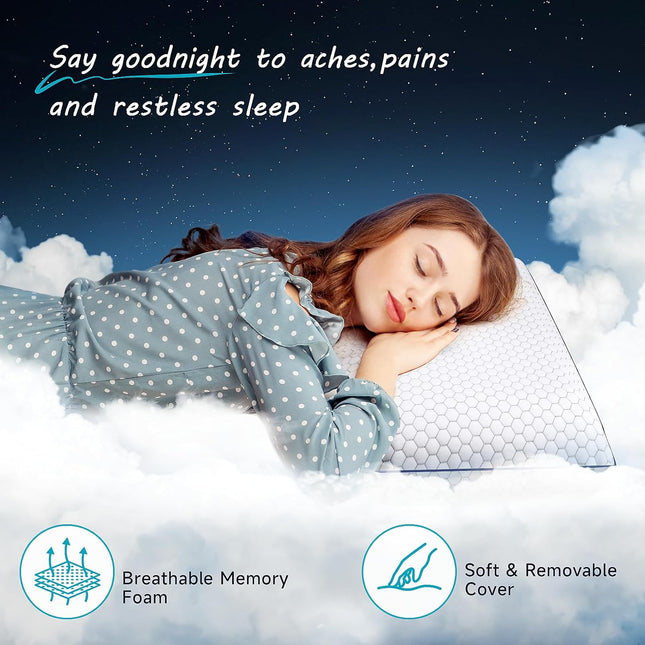 Memory Foam Pillows for Side, Back and Stomach Sleepers, Bed Pillow with Washable Cover and Breathable Mesh, Bed Pillow 