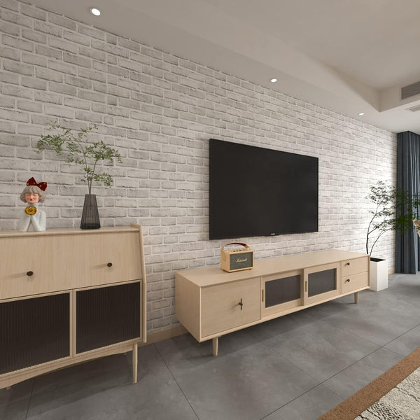 Cohoo Home Brick Wallpaper Peel and Stick Contact Paper 120inL 18inW Faux 3D Brick Contact Paper for Wall White Gray Self Adhesive Removable