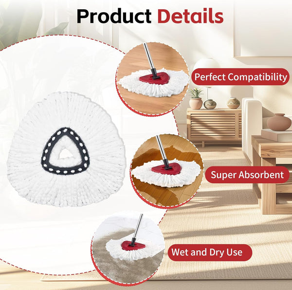 Spin Mop Head, Base, Handle Replacement for O-Ceda Easywring Microfiber Spin Mop, 2 Microfiber Mop Refills, 1 Triangle Mops Head Cover and 30-58In