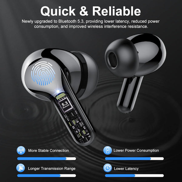 Wireless Earbuds, Bluetooth 5.4 Headphones Hifi Stereo, Bluetooth Earbuds with ENC Noise Cancelling Mic, IP7 Waterproof in Ear Earphones, 48H, LED