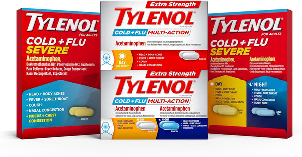 Tylenol Cold + Flu Severe Daytime + Nighttime Cold Medicine Caplets Combo Pack for Multi-Symptom, Cough, Sore Throat, Headache, Nasal Congestion