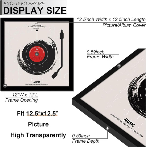 Vinyl Record Frame for the Wall Display Album Cover, Black 12.5 X 12.5 Frame for Any 12 Inch LP Record with Cover - 1 Pack/Black