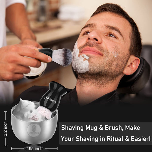 Shaving Kit for Men, Include Safety Razor, Sandalwood Cream, Aftershave, Pre Shave Oil, Shaving Brush and Bowl, Shaving Apron Bib -Unique Gifts