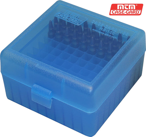 MTM 100 Round Rifle Ammo Box 17, 204, 223, 5.56x45, 6x47, Clear Blue Clear Blue Small