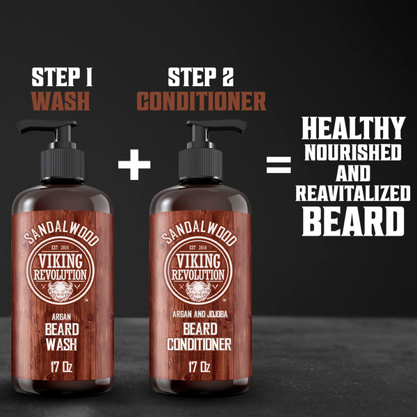 Viking Revolution Beard Conditioner W/Argan & Jojoba Oils - Softens & Strengthens - Sandalwood Scent - Beard Conditioner W/Beard Oil (17Oz