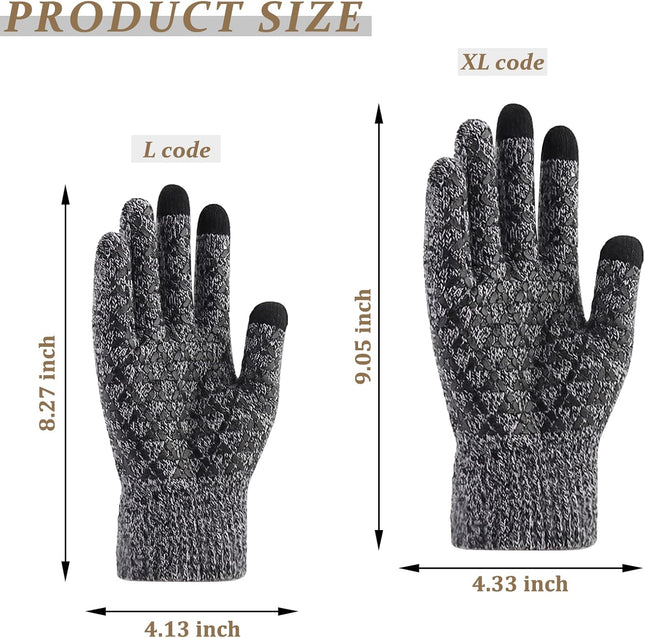 Andiker Winter Knit Gloves, Men Women Touch Screen Cold Weather Gloves, Full Finger Soft Warm anti Slip Gloves for Hikin