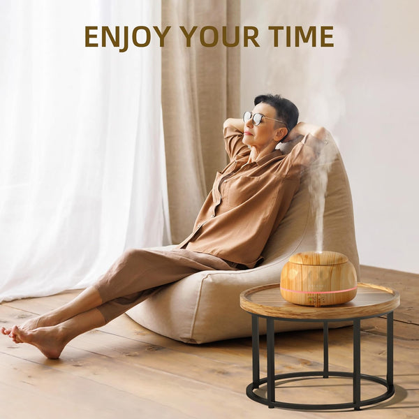 ASAKUKI Essential Oil Diffuser, 300ML Aromatherapy Humidifier with 7-Color Light, Small Home Diffuser with Remote Control for Relaxation -Light Wood
