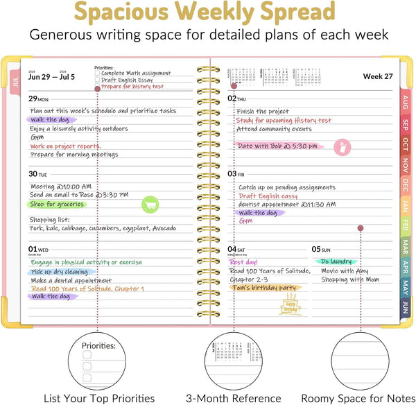 Forvencer Academic Planner 2026-2027, Hardcover Calendar Planner Weekly & Monthly, July 2026 - June 2027, 6" x 8", Daily Agenda with Tabs, College