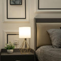 Gold Modern Hollow Out Base Bedroom Small Table Lamp,Bedside Nightstand Lamp with Geometric Metal Base White Fabric Shade,Cute Desk Lamp for Kids
