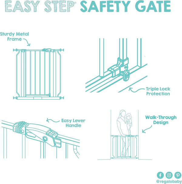 Regalo Safety 29"-38.5" Easy Step Baby Gate, Bottom of Stairs & Doorways White 29-38.5"W x 30"H