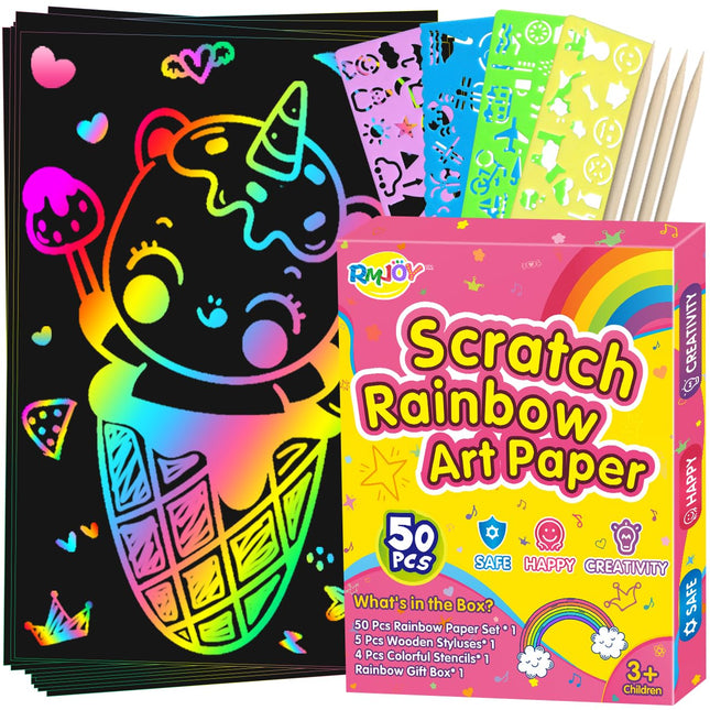 Rainbow Scratch Paper Art for Kids: 60PCS Magic Arts Crafts Gifts Toys for Girls