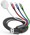 Travel 4 in 1 Iwatch & Iphone Charger,Multi Charging Cable for Apple Watch Charger USB C Micro Nylon Compatible with Iwatch