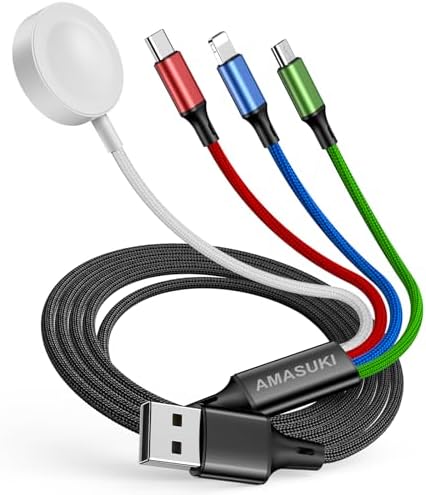 Travel 4 in 1 Iwatch & Iphone Charger,Multi Charging Cable for Apple Watch Charger USB C Micro Nylon Compatible with Iwatch