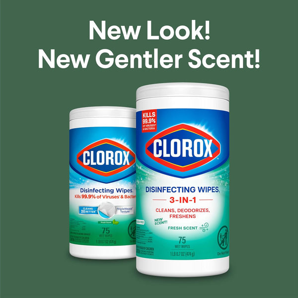 Clorox Disinfecting Wipes, Bleach Free Cleaning Wipes, Fresh Scent, 75 Count (Package May Vary)