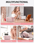 BAGSMART Travel Makeup Bag, Cosmetic Bag Small Make Up Organizer Case,Wide-open Pouch for Women Purse for Toiletries Accessories Brushes Pink A-1