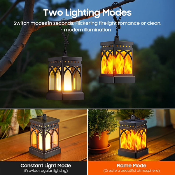 KOOPER 4 Pack Solar Lanterns Outdoor Waterproof, Upgraded Flickering Flame Modes + Constant Modes Hanging Solar Lantern Lights for Outside,