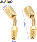 R410A Adapter 5/16" SAE Female Quick Couplers to 1/4" SAE Male Flare, 2 PC 45 Degree Angled Charging Vacuum Adapter, Used for R410a with Thimble