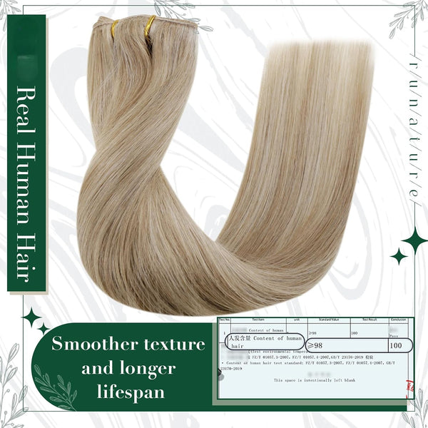 RUNATURE Clip in Hair Extensions Real Human Hair, Short Hair Extensions Clip Ins, Remy Human Hair for Women Double Weft 10 Inch 50G 3Pcs 6P22