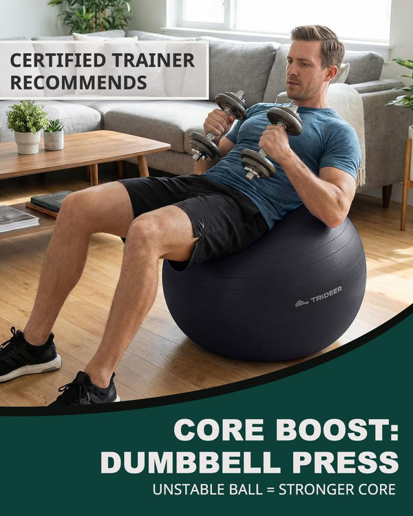 Trideer Extra Thick Yoga Ball Exercise Ball, 5 Sizes Gym Ball, Heavy Duty Ball Chair for Balance, Stability, Pregnancy, Quick Pump Included