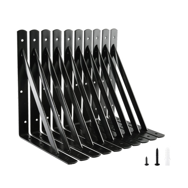 HOME MASTER HARDWARE 12 Inch X 8 Inch Heavy Duty Shelf Brackets, Load Capacity: 600Lb, Black Metal 90 Degree Supports for Shelves 10-Pack, Wall
