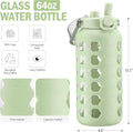 MUKOKO 64Oz Glass Water Bottles with Straw and Lid,Half Gallon Water Bottle with Time Marker,Large Glass Water Jug with Silicone Sleeve and