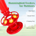Fchstaer Plastic Hummingbird Feeders for Outdoors Hanging, 2 Pack 10 OZ Red Humming Bird Feeder with 6 Feeding Ports and Perch, Built-in Ant Moat,