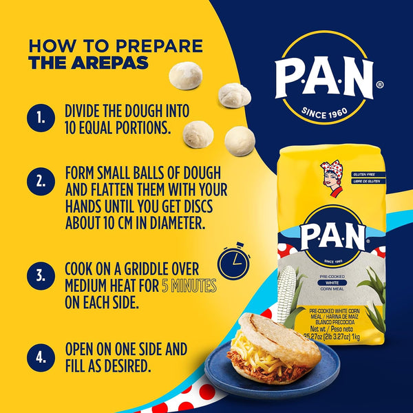 P.A.N. White Corn Meal – Pre-cooked Gluten Free and Kosher Flour for Arepas (2 lb 3.27 Oz / Pack of 1) 35.27 Ounce (Pack of 1)