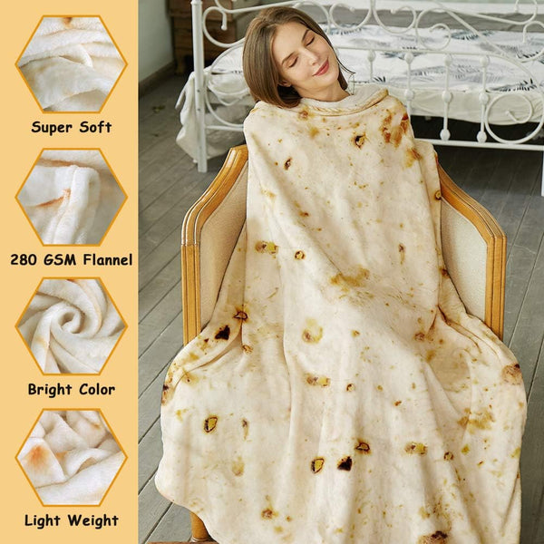 SeaRoomy Burritos Tortilla Throw Blanket, Tortilla Wrap Blanket, Novelty Funny Tortillas Round Blanket Giant Tortillas Round Soft Blankets for
