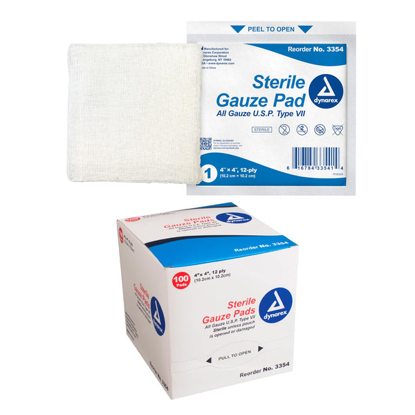 Dynarex 12-Ply Gauze Sponge Sterile 4 x 4 1 Box(ES) 100 per Box 100 Count (Pack of 1)