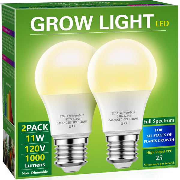 Grow Light Bulbs, Briignite LED Grow Light Bulb A19 Bulb, Full Spectrum Grow Light Bulb, Plant Light Bulbs E26 Base, 11W Grow Bulb 100W
