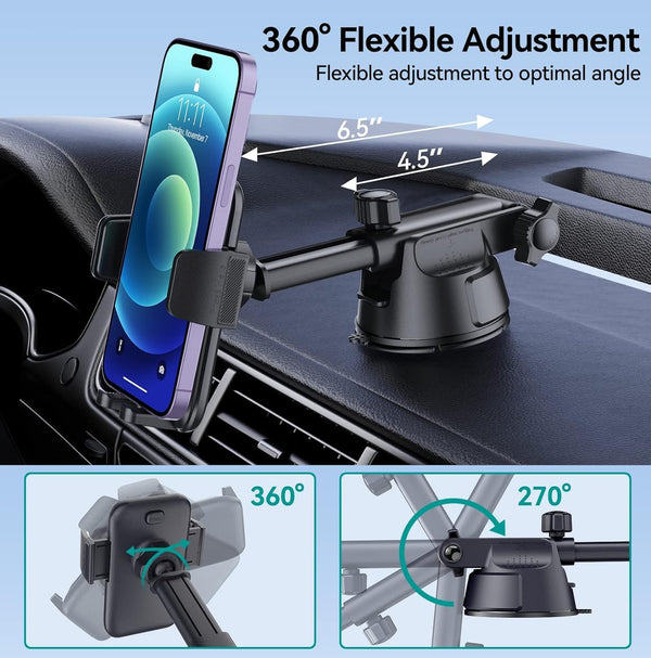 Car Phone Holder Mount, [Military-Grade Suction & Super Sturdy Base] 3 in 1 Universal Phone Mount for Car Dashboard Windshield Air Vent Car Mount