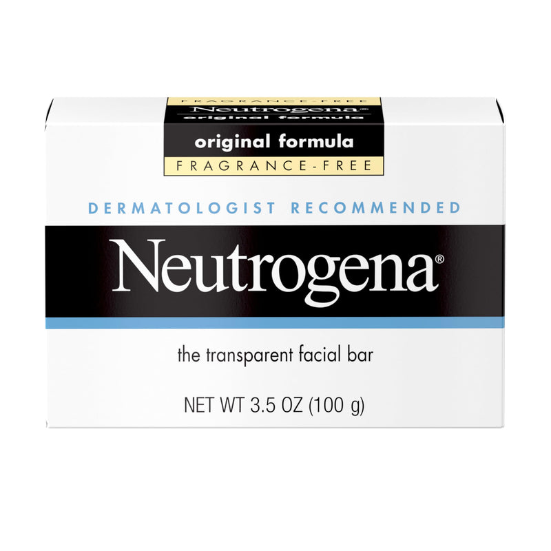 Neutrogena Original Fragrance-Free Facial Cleansing Bar with Glycerin, Pure & Transparent Gentle Face Wash Bar Soap, Free of Harsh Detergents,