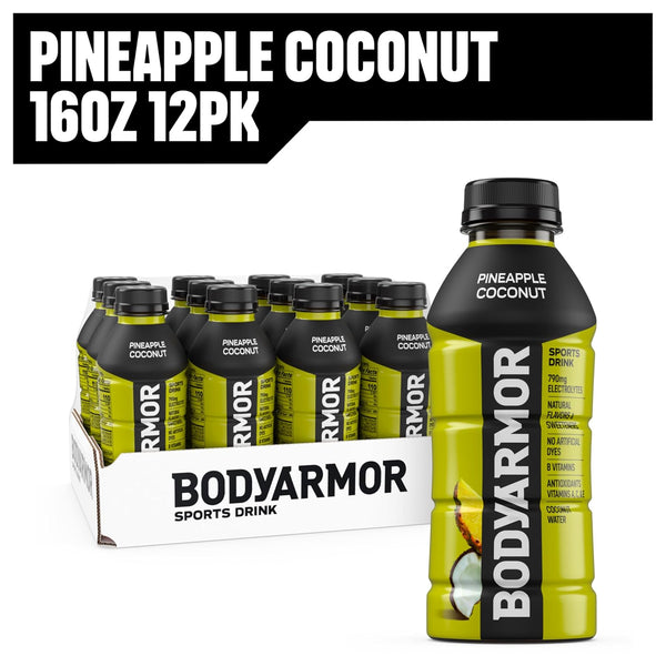 BODYARMOR Sports Drink, Pineapple Coconut, Electrolyte Drink Hydration, 16 Fl Oz Bottles (12 Pack), Flavored Coconut Water with B Vitamins &