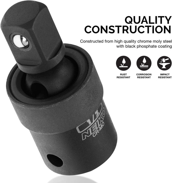 NEIKO 02486A Impact Universal Joint-Socket Swivel Set, Socket Extension Set Made From Cr-Mo with Included 1/4-, 3/8-, and 1/2-Inch Sockets, Set of