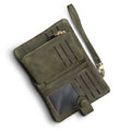 AOXONEL Women's Small Bifold Leather wallet Rfid blocking Ladies Wristlet with Card holder id window Coin Purse Small Army Green