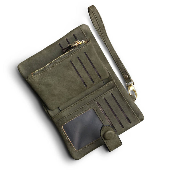 AOXONEL Women's Small Bifold Leather wallet Rfid blocking Ladies Wristlet with Card holder id window Coin Purse Small Army Green