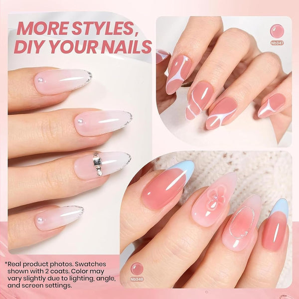 beetles Gel Polish Whispers of Love Jelly Gel Nail Polish Set - 6 Colors Milky White Nude Pink Neutral Sheer Translucent Soak Off UV Gel Nail Kit,