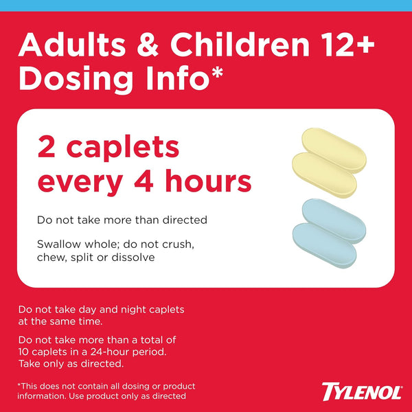 Tylenol Cold + Flu Severe Daytime + Nighttime Cold Medicine Caplets Combo Pack for Multi-Symptom, Cough, Sore Throat, Headache, Nasal Congestion
