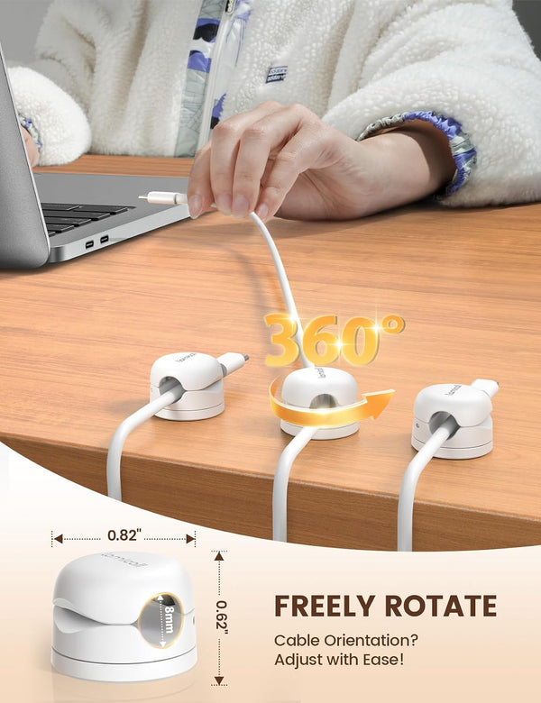 Lamicall 6Pack Rotatable Cord Organizer Cable Clips - [1s Lock] Spring Cord Holder, Desk Phone Charger Cable Management, Wire Keeper for