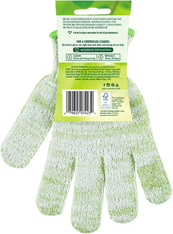 EcoTools Bath & Shower Gloves, Recycled Netting, Exfoliating, Gentle Cleansing for Whole Body, Fits All Hands, Green, 1 Pair 1 Pair (Pack of 1)