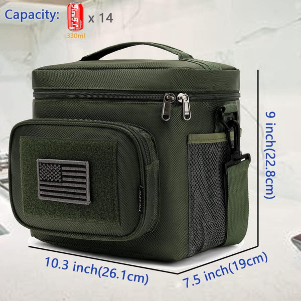 FlowFly Tactical Lunch Bag Large Insulated Lunch Box Cooler Tote for Men, Women with MOLLE/PALS Webbing (Army#Green, Medium) Army#Green Medium