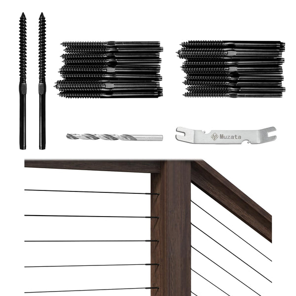 Muzata 40Pack Black Cable Railing Swage Lag Screws for Wood Post CK17 | 20 Pairs 1/8" Wood Cable Railing Hardware Kit for Deck and Stairs, Left &