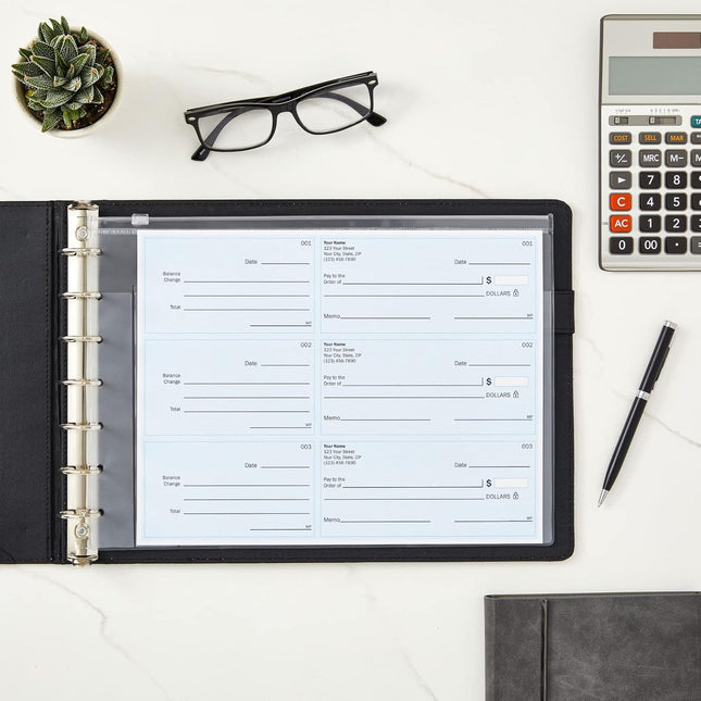 7-Ring Business Check Binder for Checkbooks Organization, Financial Records, Personal and Corporate Use, Black Faux Leat