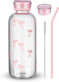 NiHome 25oz/750ml Clear Glass Water Bottle with 2 Caps & Stainless-Steel Straw, Temperature Resistant Durable High Borosilicate Glass Drinkware