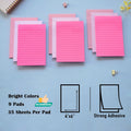 9 Pack Lined Sticky Notes 4X6 in Post Sticky Notes with Lines, Large Ruled Post Sticky Colorful Super Sticking Power Memo Pads Strong Adhesive